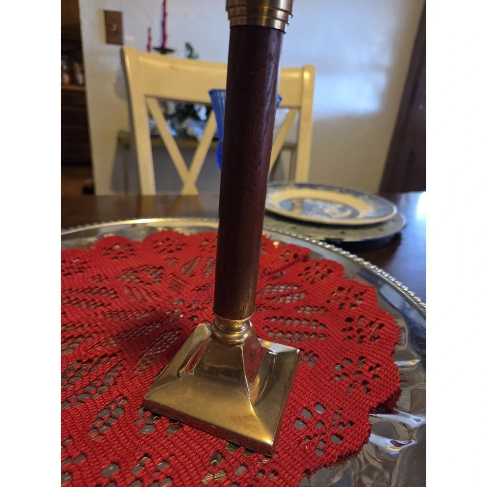 vintage brass and wood candlestick